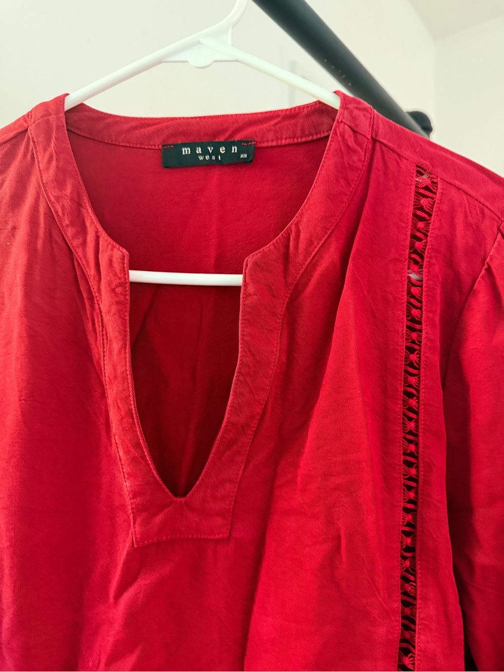 Maven West Red V-Neck Tunic with Ladder Lace Detail